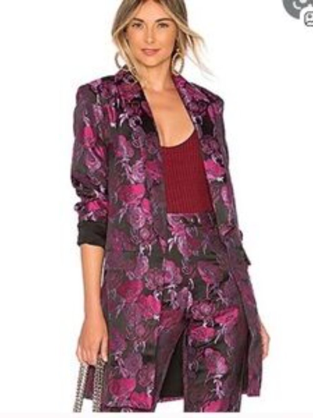 House of Harlow Revolve 1960  Women's Floral Open Blazer Jacket Pink & Black S/M - Picture 3 of 10